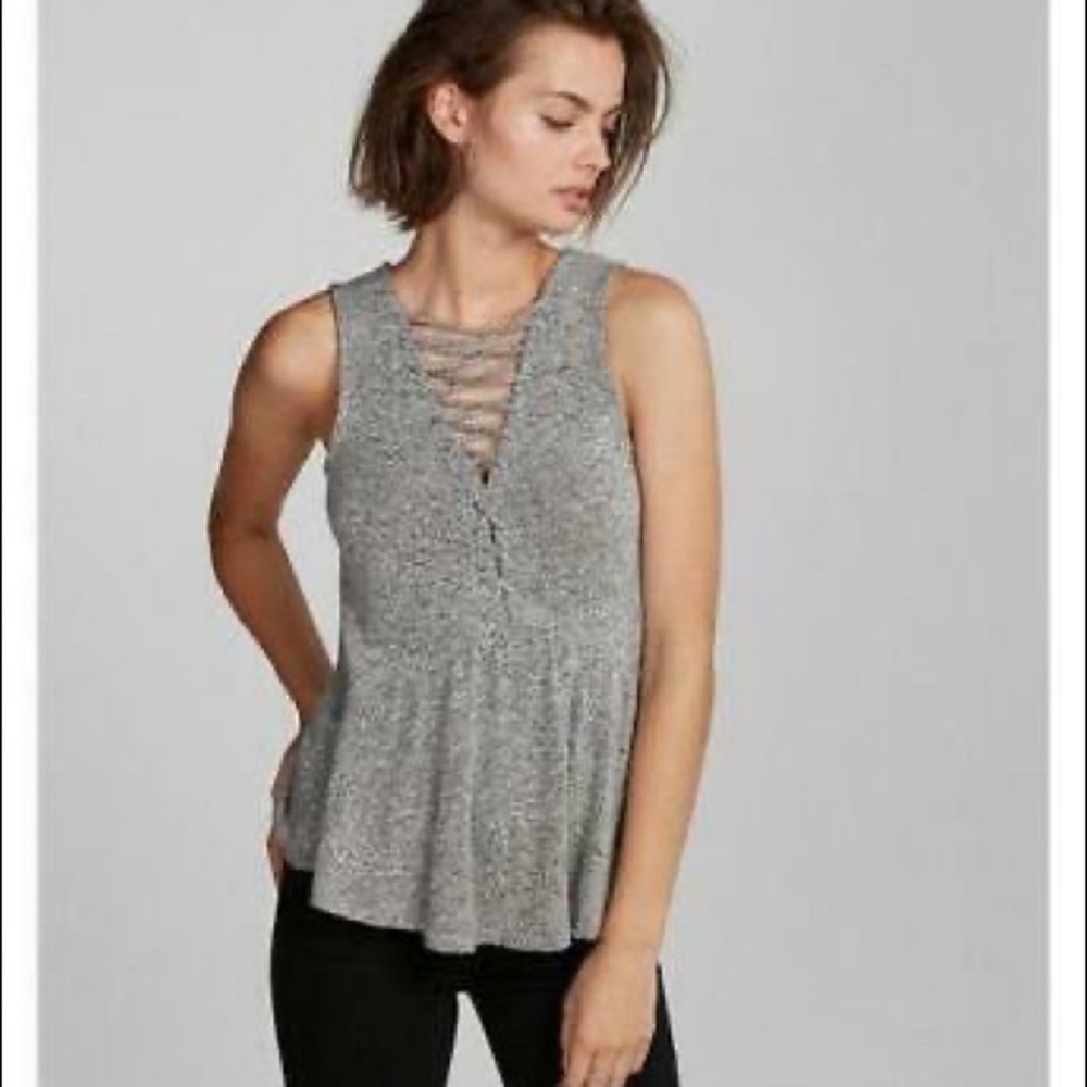 Express Marled Gray Lace Up Tank Top, Size Small
